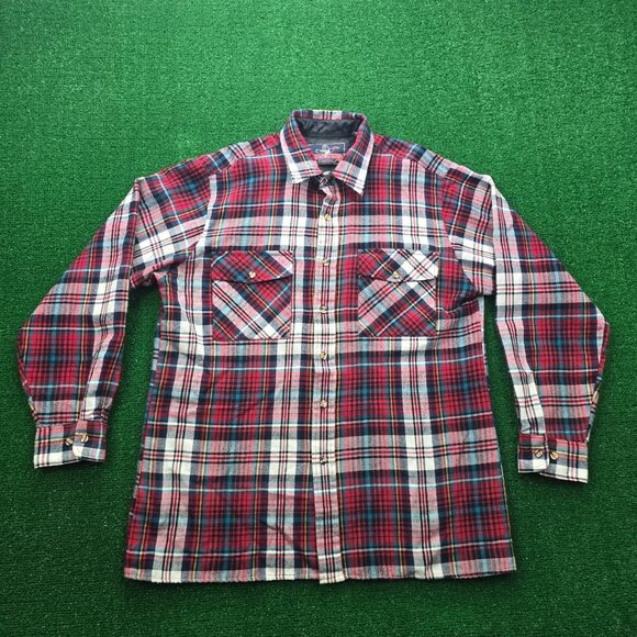 Backpacker Shirt‎ Mens Large Red Plaid Flannel Button Up Long Sleeve Western - Picture 1 of 7